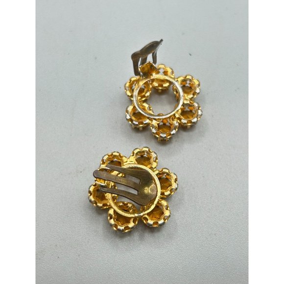 Vintage Signed Austria Clip On Earrings Red Orange Warm Tones Wreath Design - Picture 5 of 6